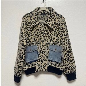Leopard Print Jacket with Denim Pockets One Size